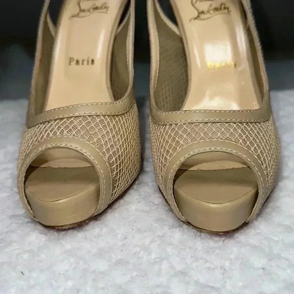 Christian Louboutin SZ 9.5 Nude Canne A Peche Heels - Picture 5 of 8